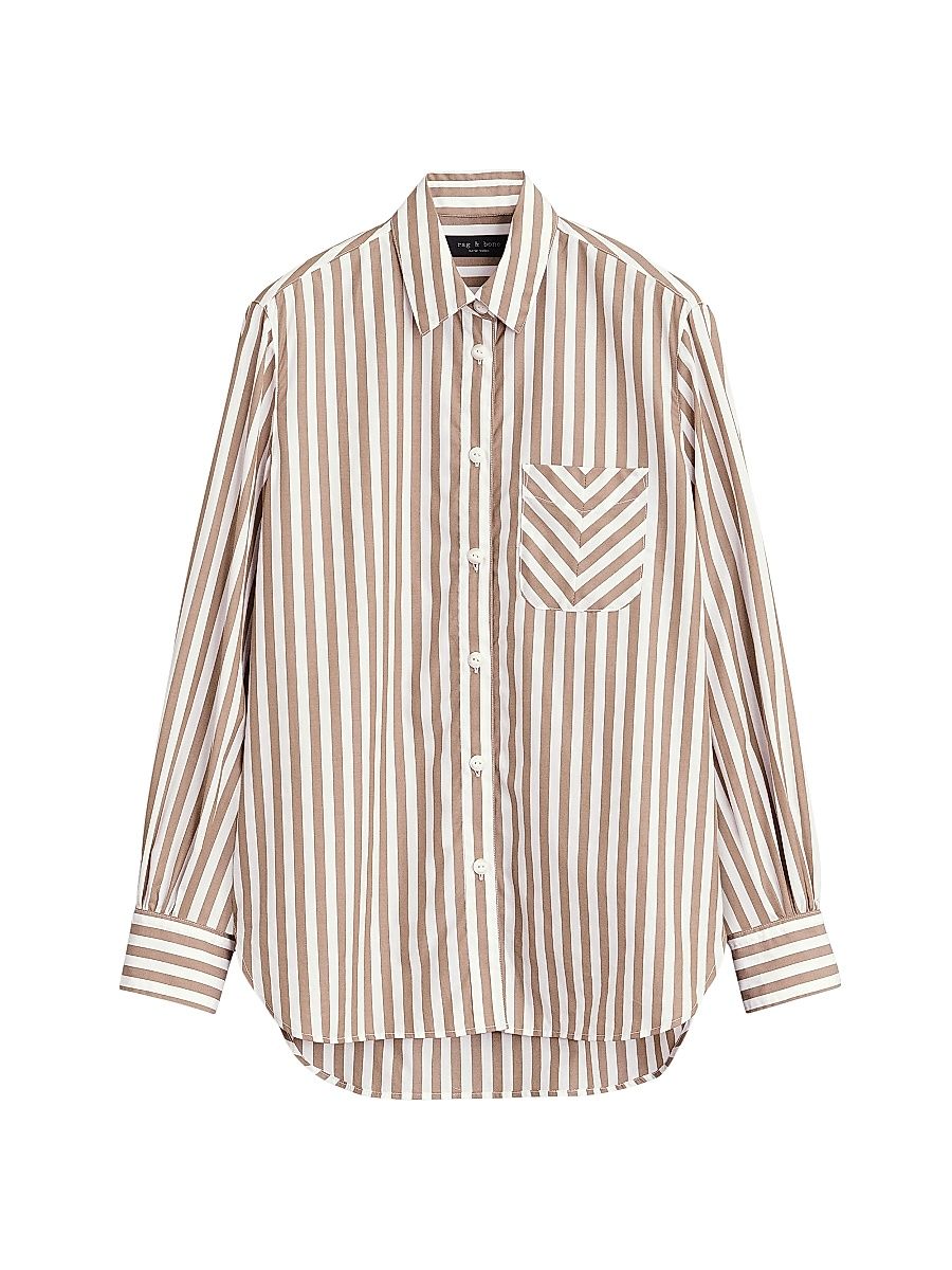 Women's Maxine Cotton Shirt - Brown Stripe - Size Medium