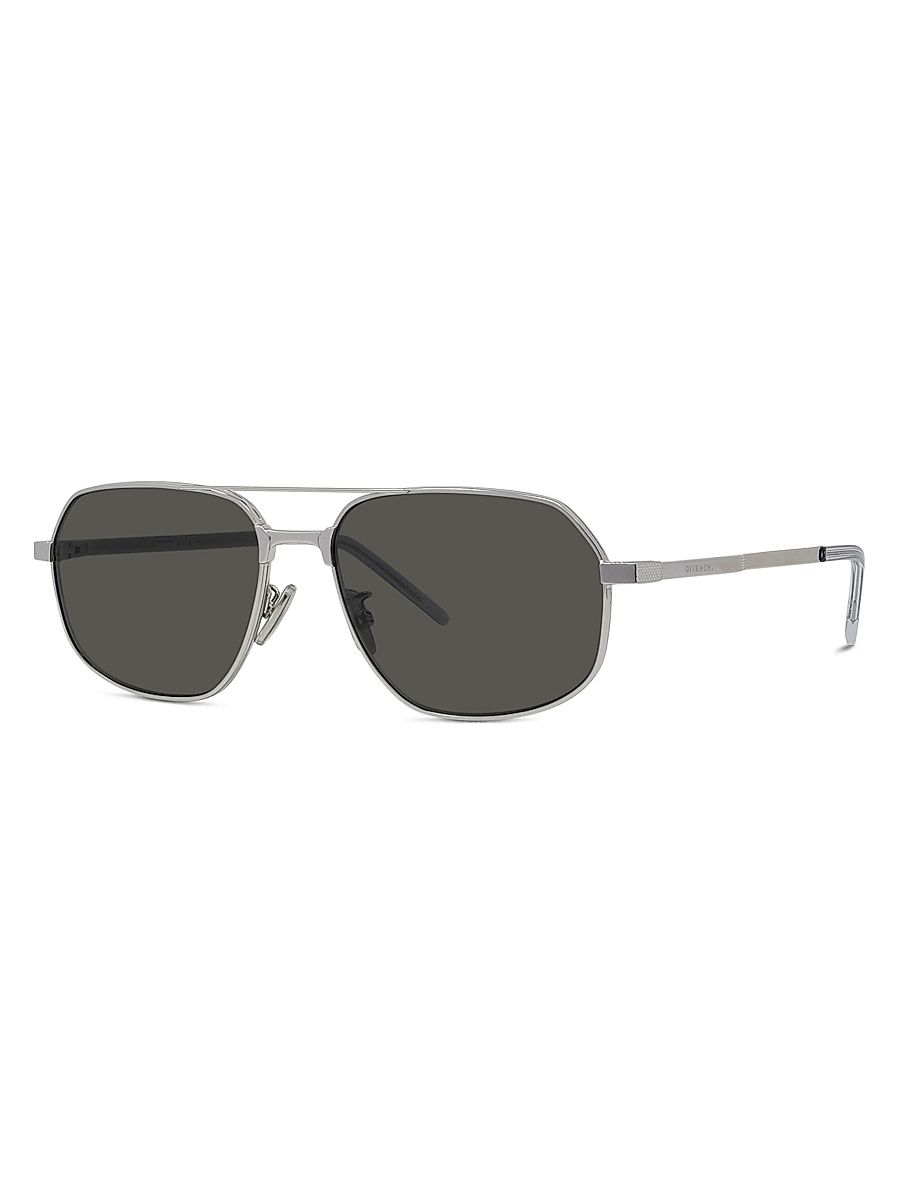 Men's GV One 57MM Pilot Sunglasses - Shiny Palladium And Smoke