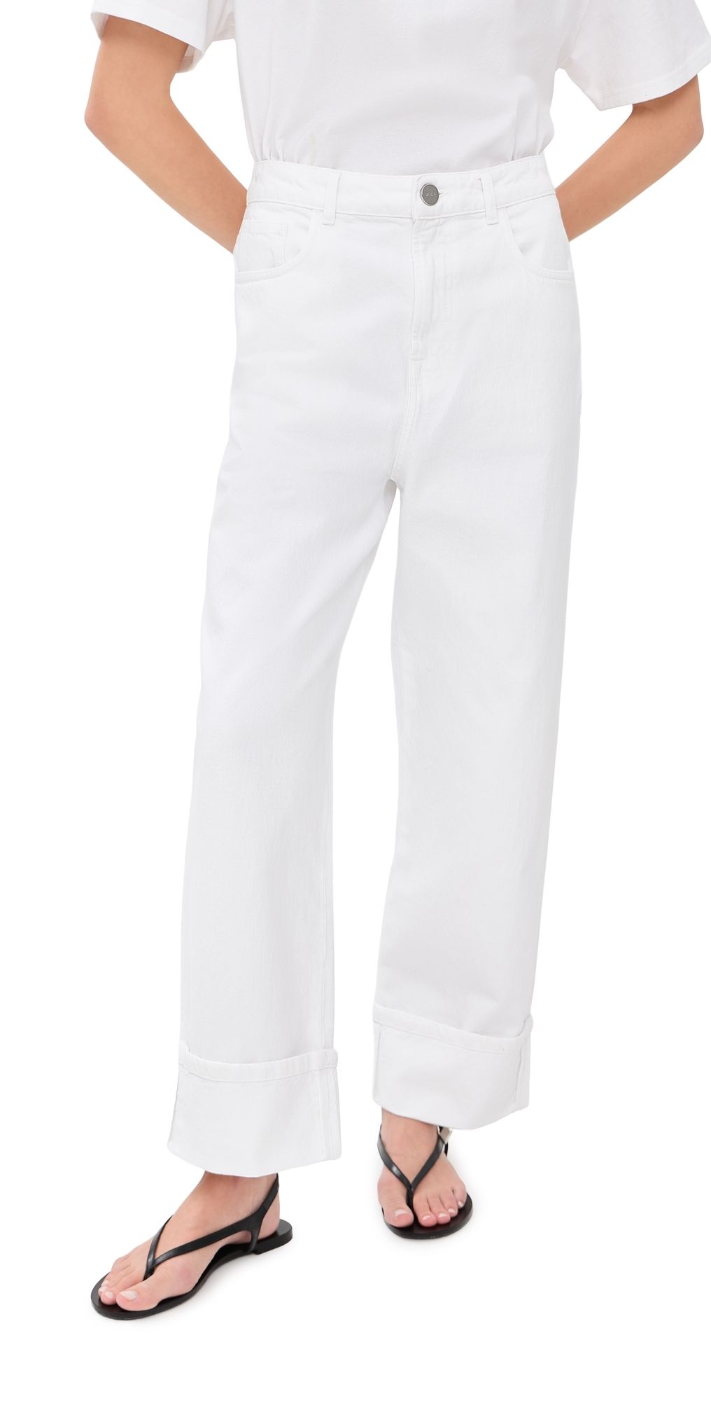 Róhe Baggy Fit Turn-Up Denim Jeans Optic White 34