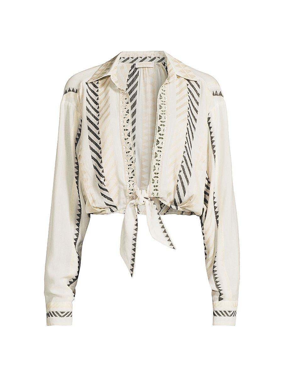 Women's Kaylie Cotton Wrap Top - White Black Combo - Size Large