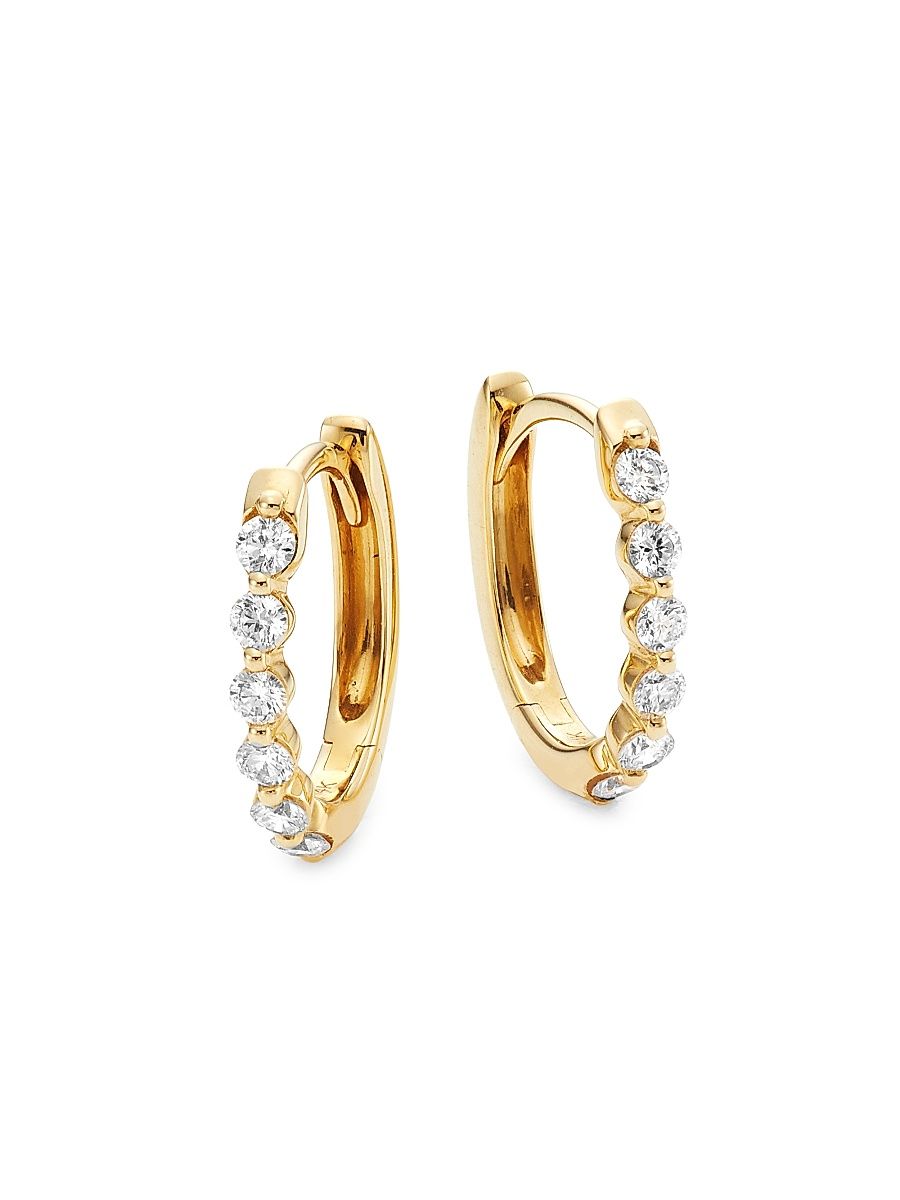 Women's 14K Yellow Gold & 0.26 TCW Diamond Oval Huggie Earrings - Yellow