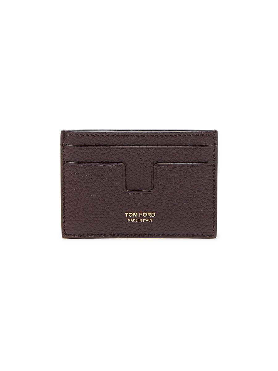 Men's Grained Leather Card Holder Money Clip - Midbrown