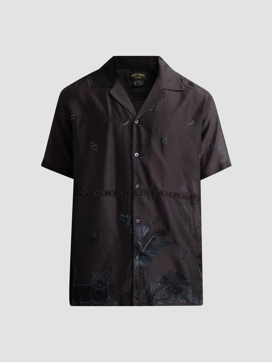 Camilla Men's Embroidered Cotton Relaxed Short-Sleeve Shirt - Palace Zoo - Size XL