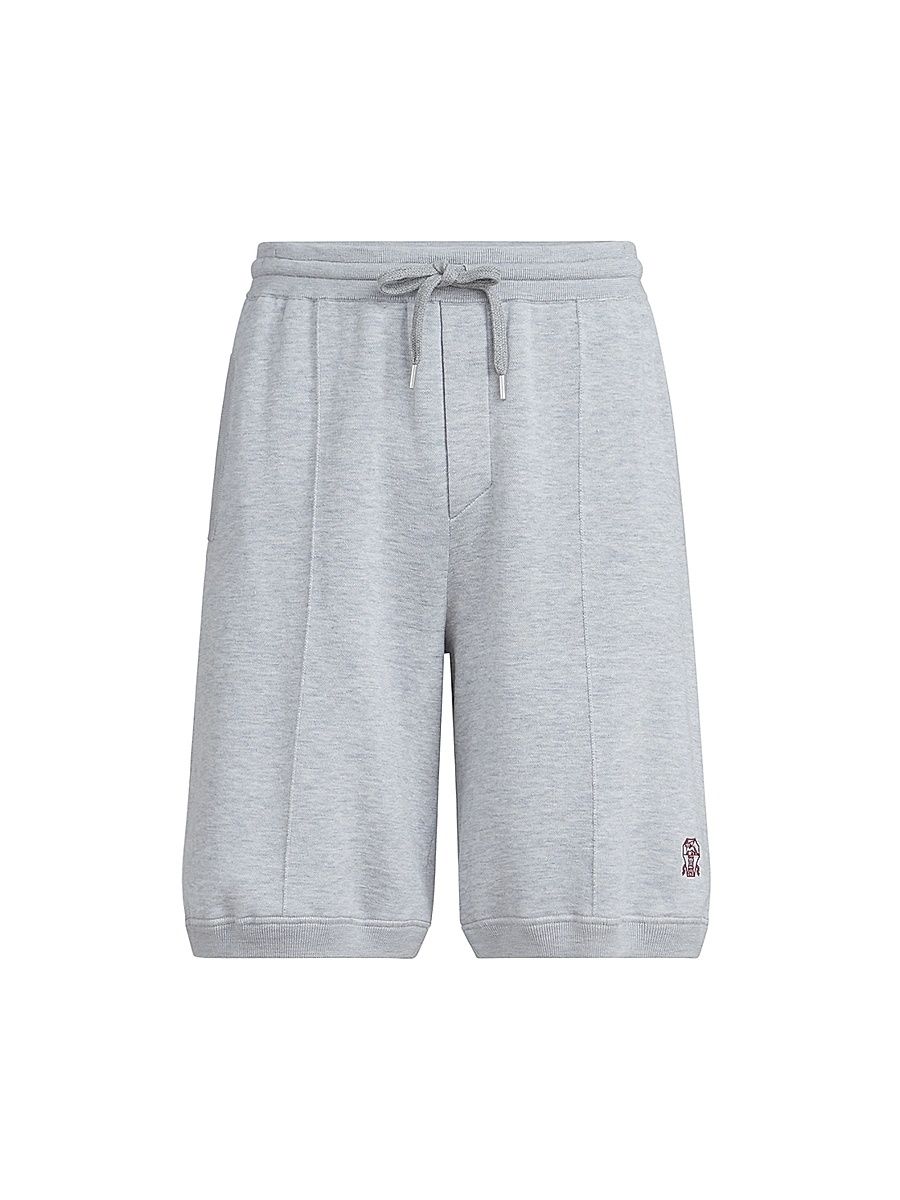 Men's Cotton and Silk French Terry Double Knit Bermuda Shorts with Logo - Pebble - Size XXXL