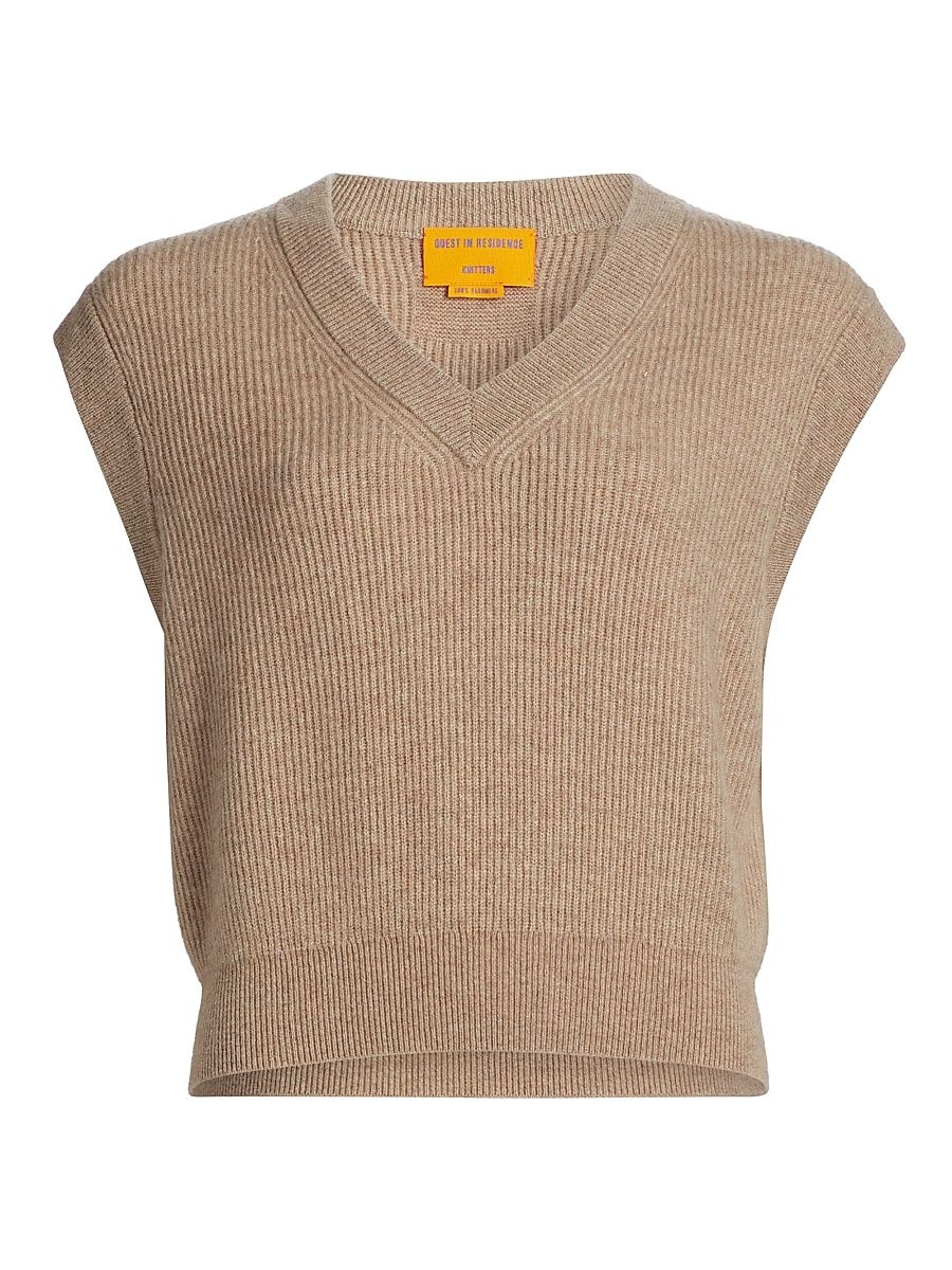 Women's Rib-Knit Cashmere Vest - Taupe - Size XL