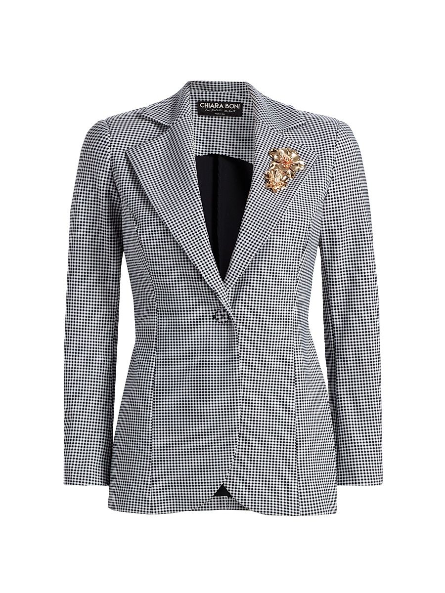 Women's Lua Gingham Print Blazer - Brigitte Black - Size 12