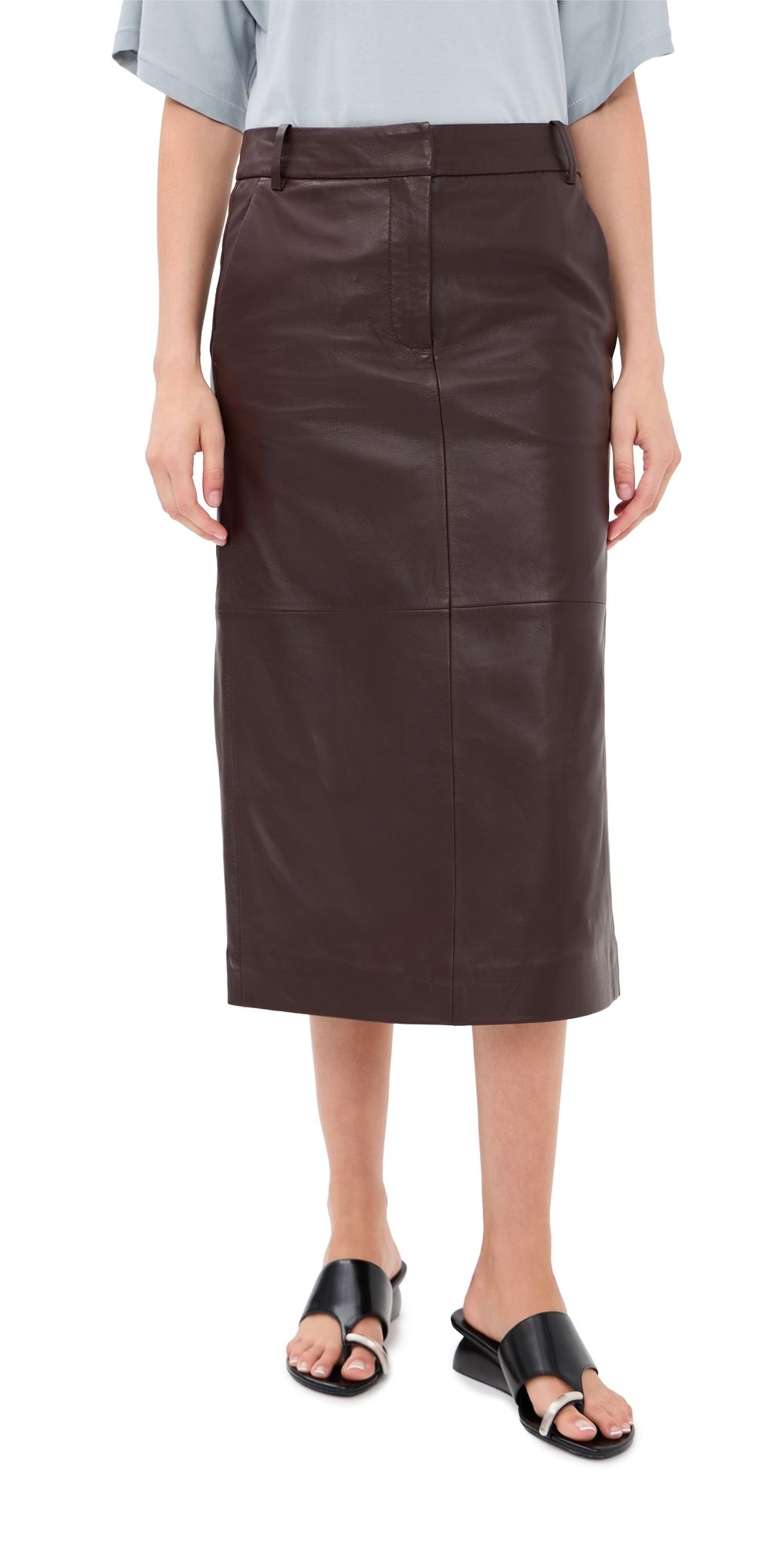 Tibi Leather Midi Trouser Skirt Brown 10