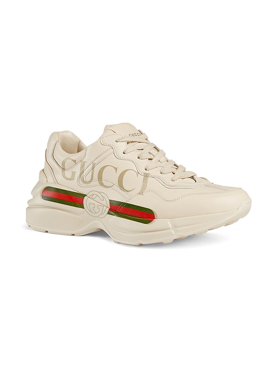 Women's Rhyton Gucci Logo Leather Sneaker - Ivory - Size 11.5