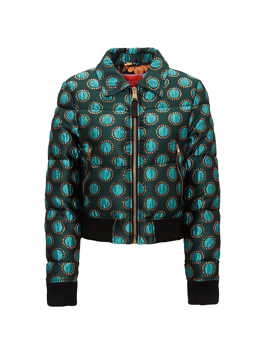Women's La Comasca Puffer Bomber - Jacquard Winter Sun Emerald - Size XS