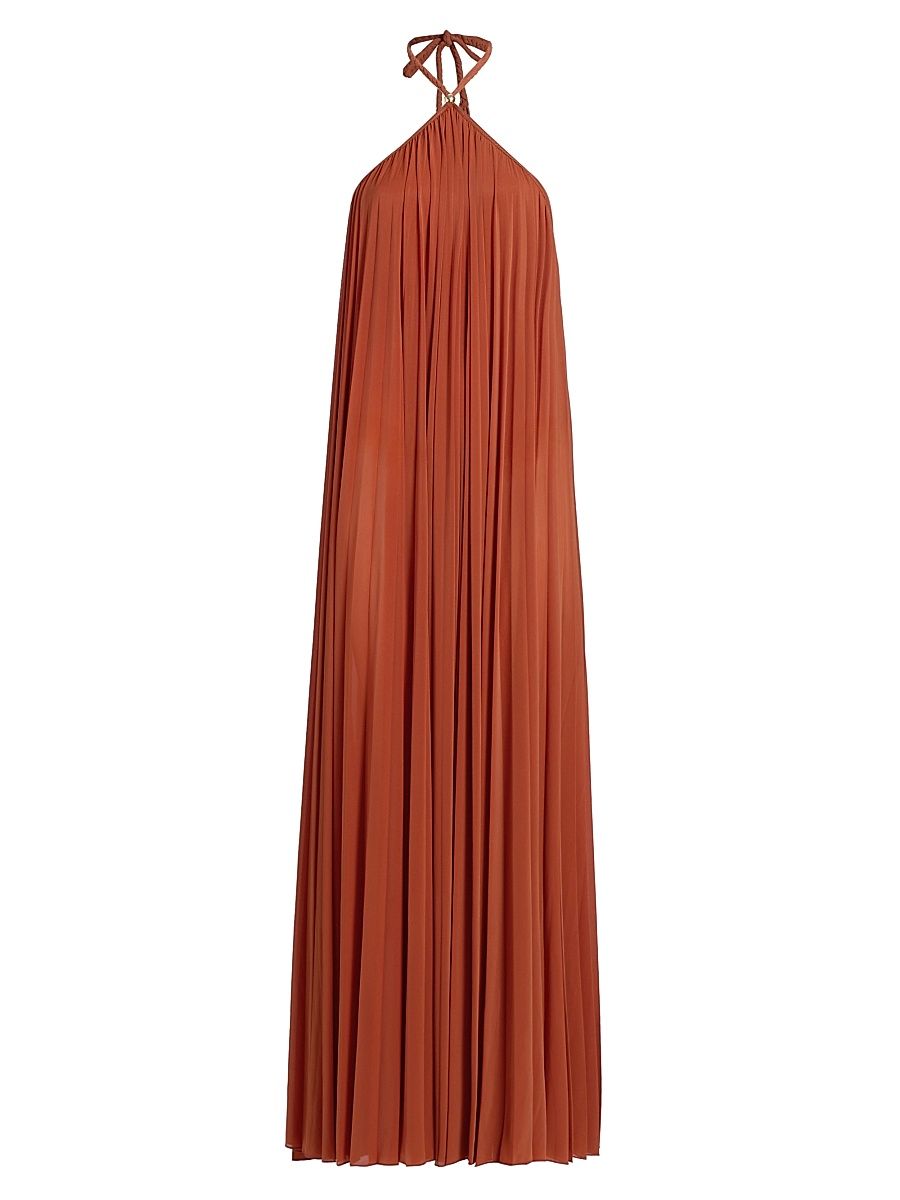 Women's Crystal Pleated Halter Maxi Dress - Rust - Size Medium
