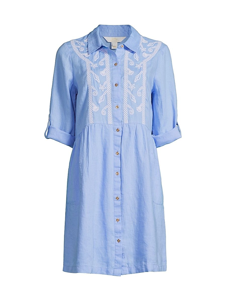 Women's Shaela Embroidered Shirtdress - Jacaranda Blue - Size XL