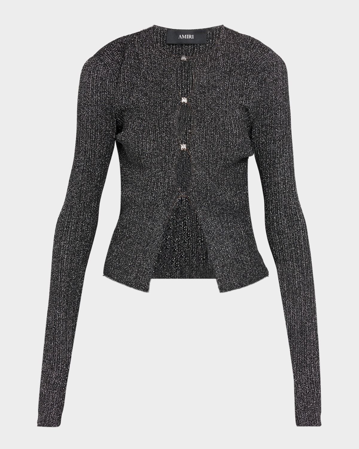 Metallic Rib Keyhole Cardigan