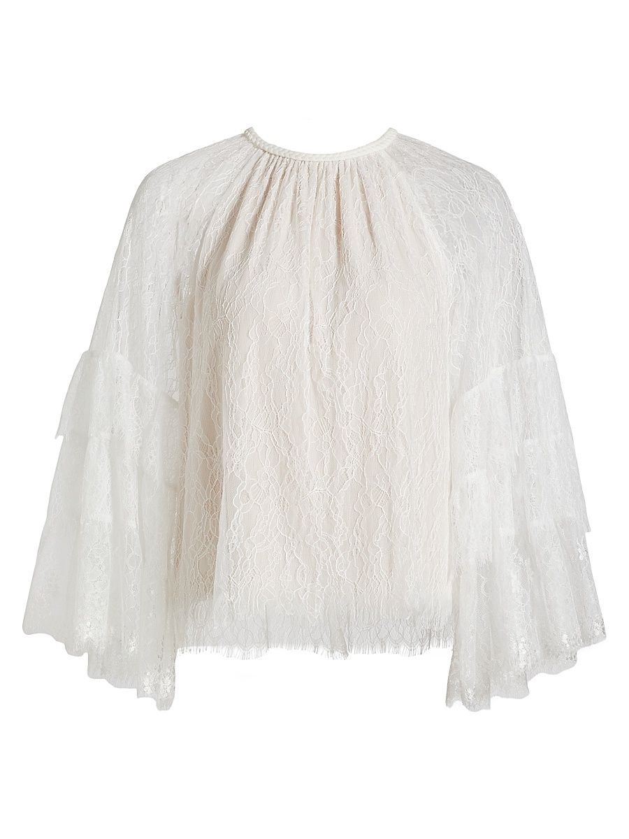 Women's Delia Lace Ruffle Tunic Top - Off White - Size XL