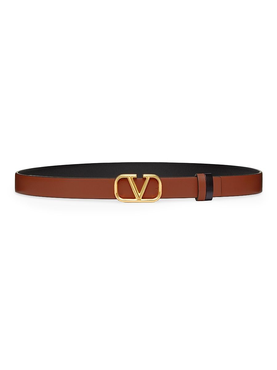 Women's Reversible Vlogo Signature Belt in Glossy Calfskin 20MM - Saddle Brown Black - Size Large