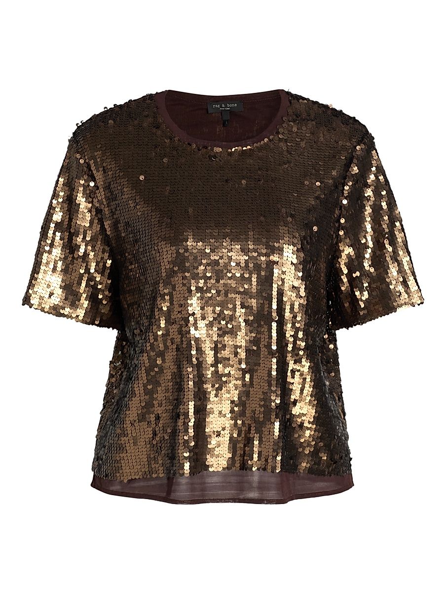 Women's Lucy Sequined Crewneck T-Shirt - Coffee - Size XL