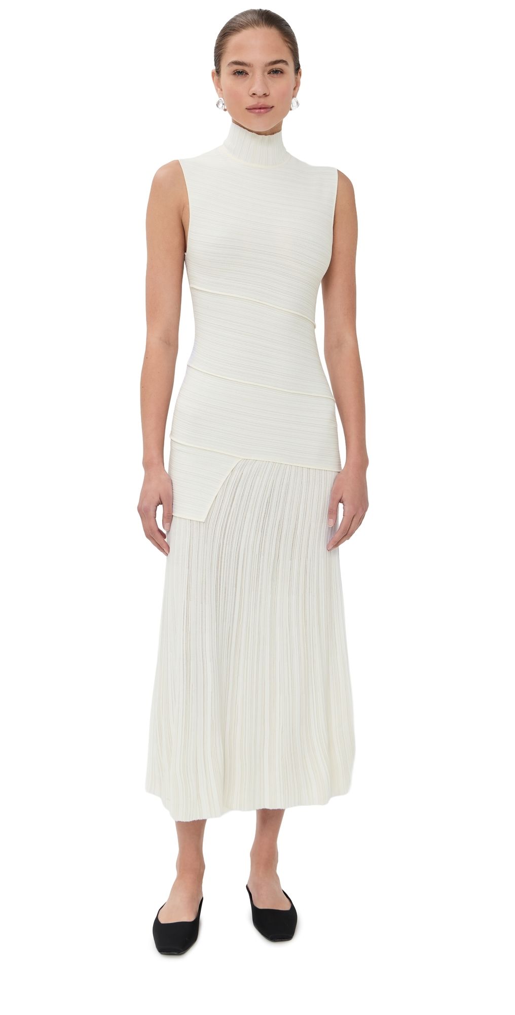 Proenza Schouler Federica Dress in Micro Pleat Knit White M