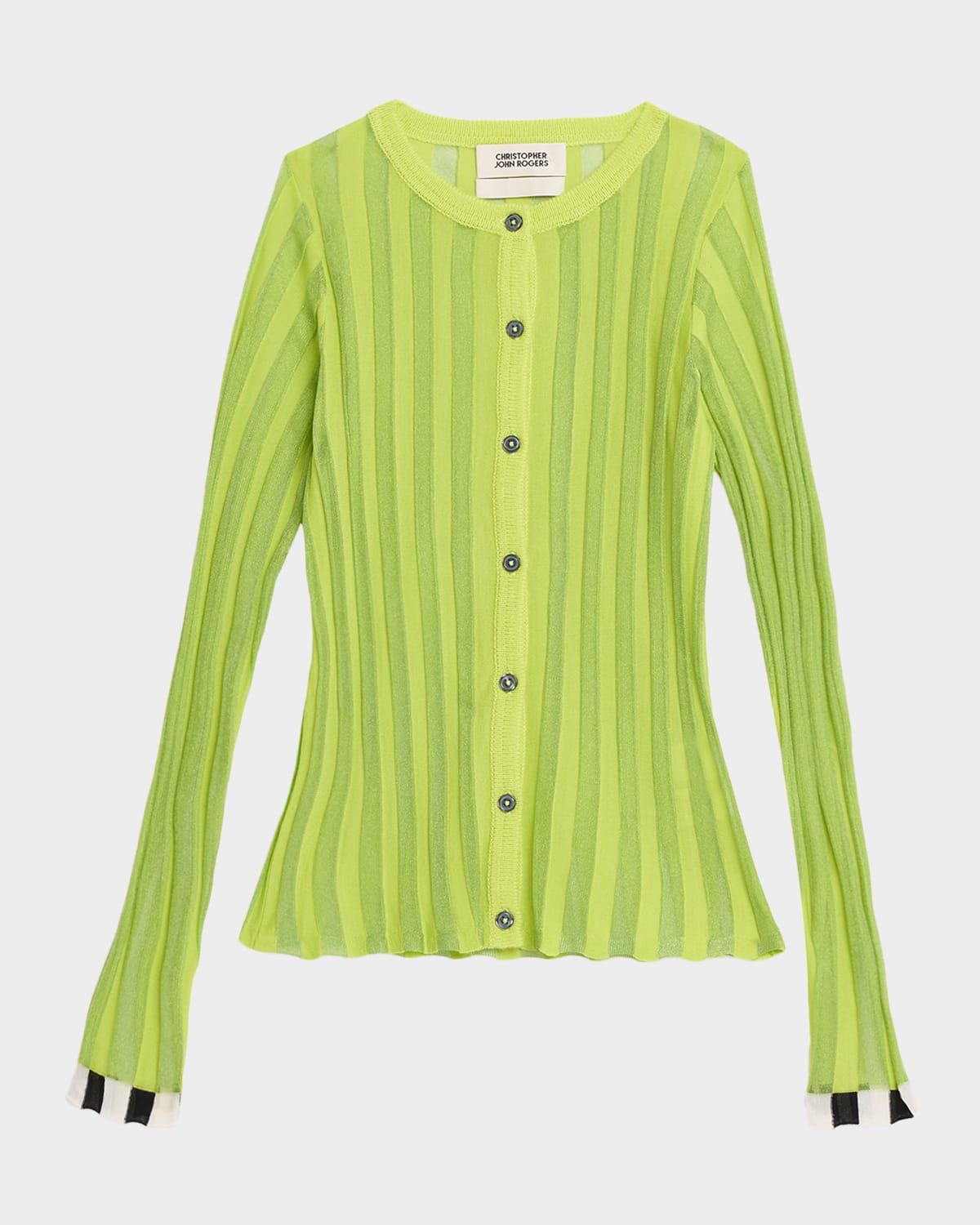 Pleated Knit Crewneck Cardigan