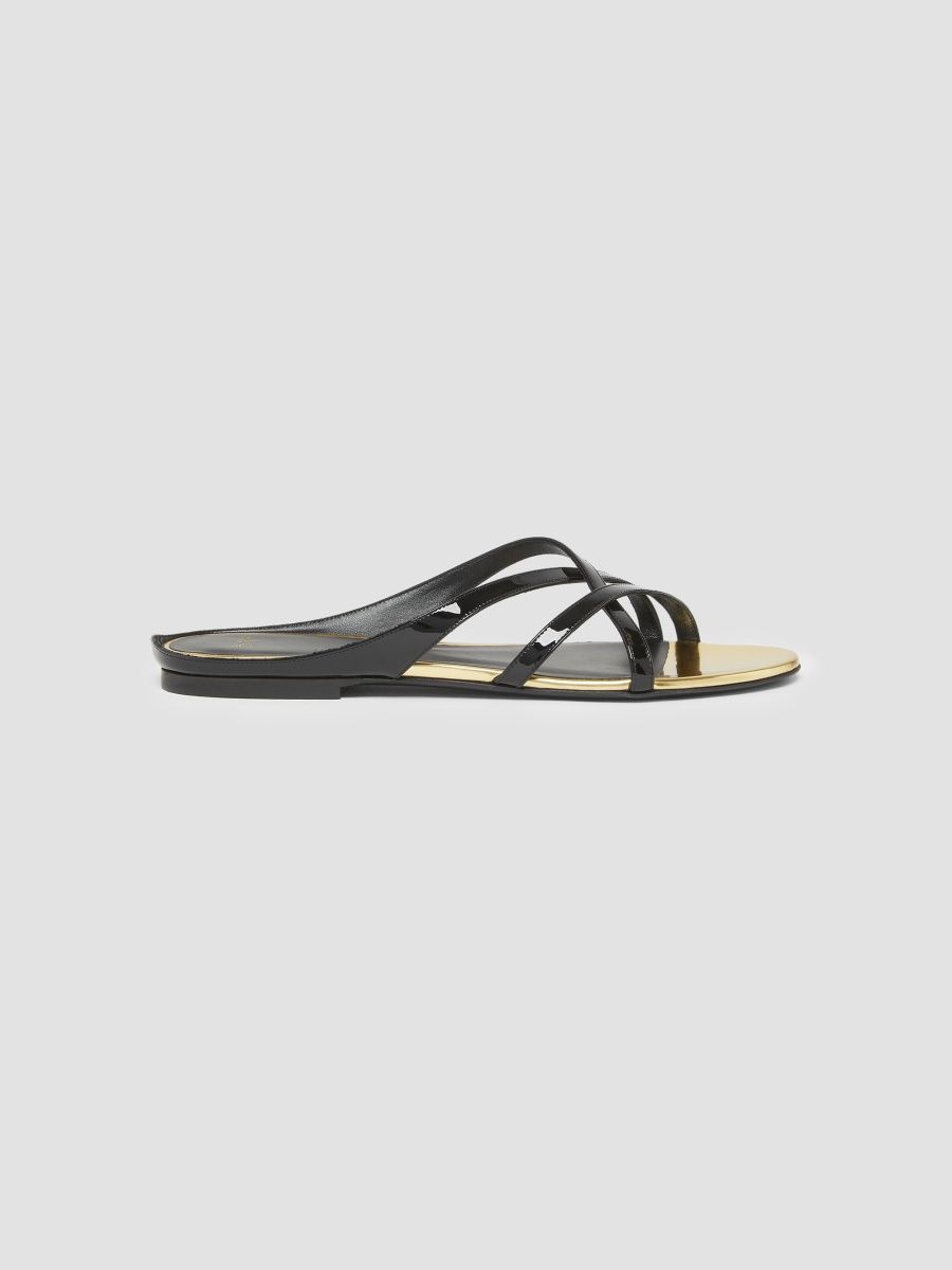 Balmain Women's Patent Leather Flat Sandals - Noir - Size 6.5