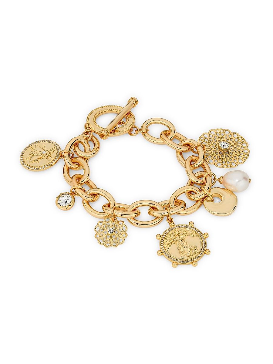 Women's Medallion Filagree Selena Goldtone Stainless Steel Charm Bracelet - Gold
