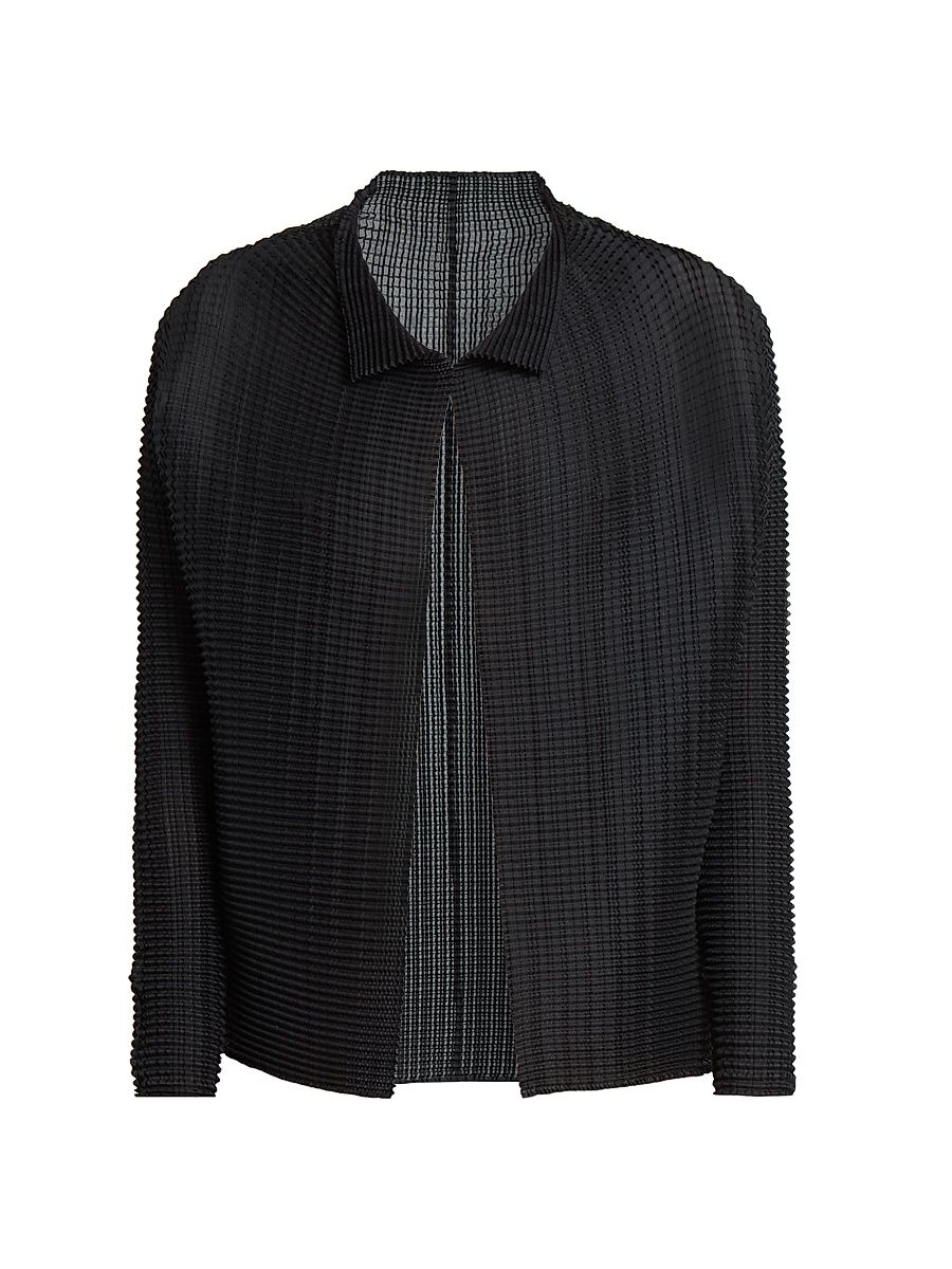 Women's Wooly Pleats Long-Sleeve Shirt Jacket - Black - Size XS
