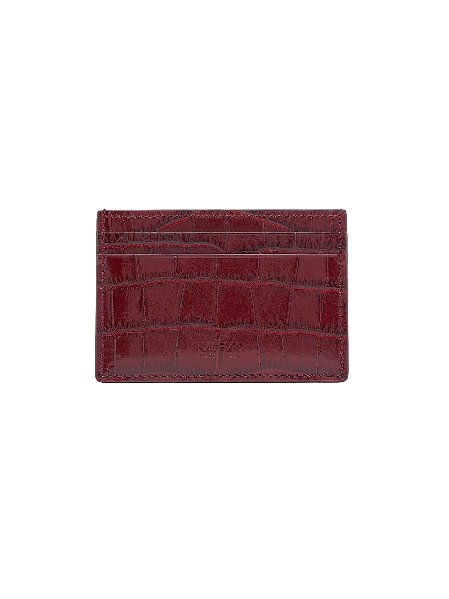 Men's Croc-Embossed Leather Card Holder - Ruby Red