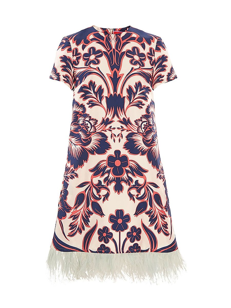 Women's Mini Swing Dress with Feathers - Vava Place White - Size XXS