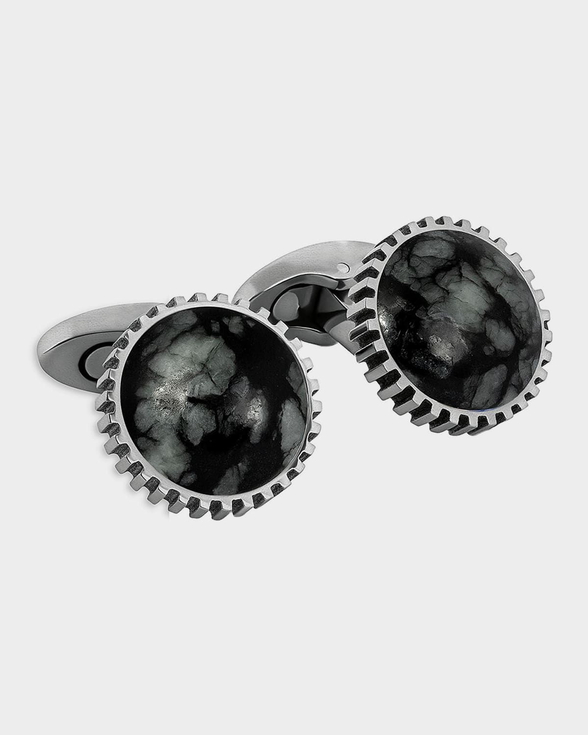 Men & apos;s Round Line Stone Gear Cufflinks