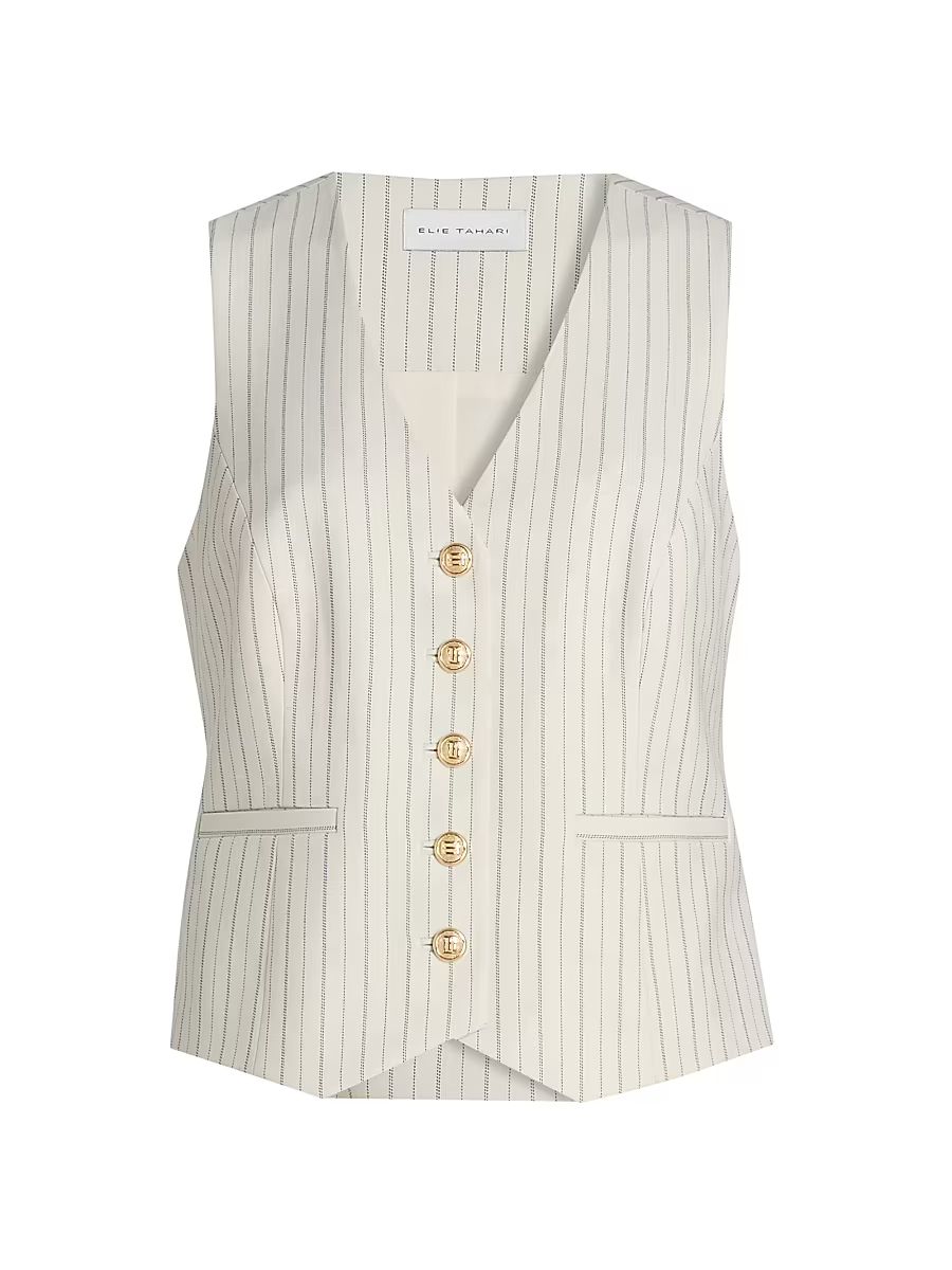 Women's The Liliana Pinstriped Vest - Tan Black Pinstripe - Size 16