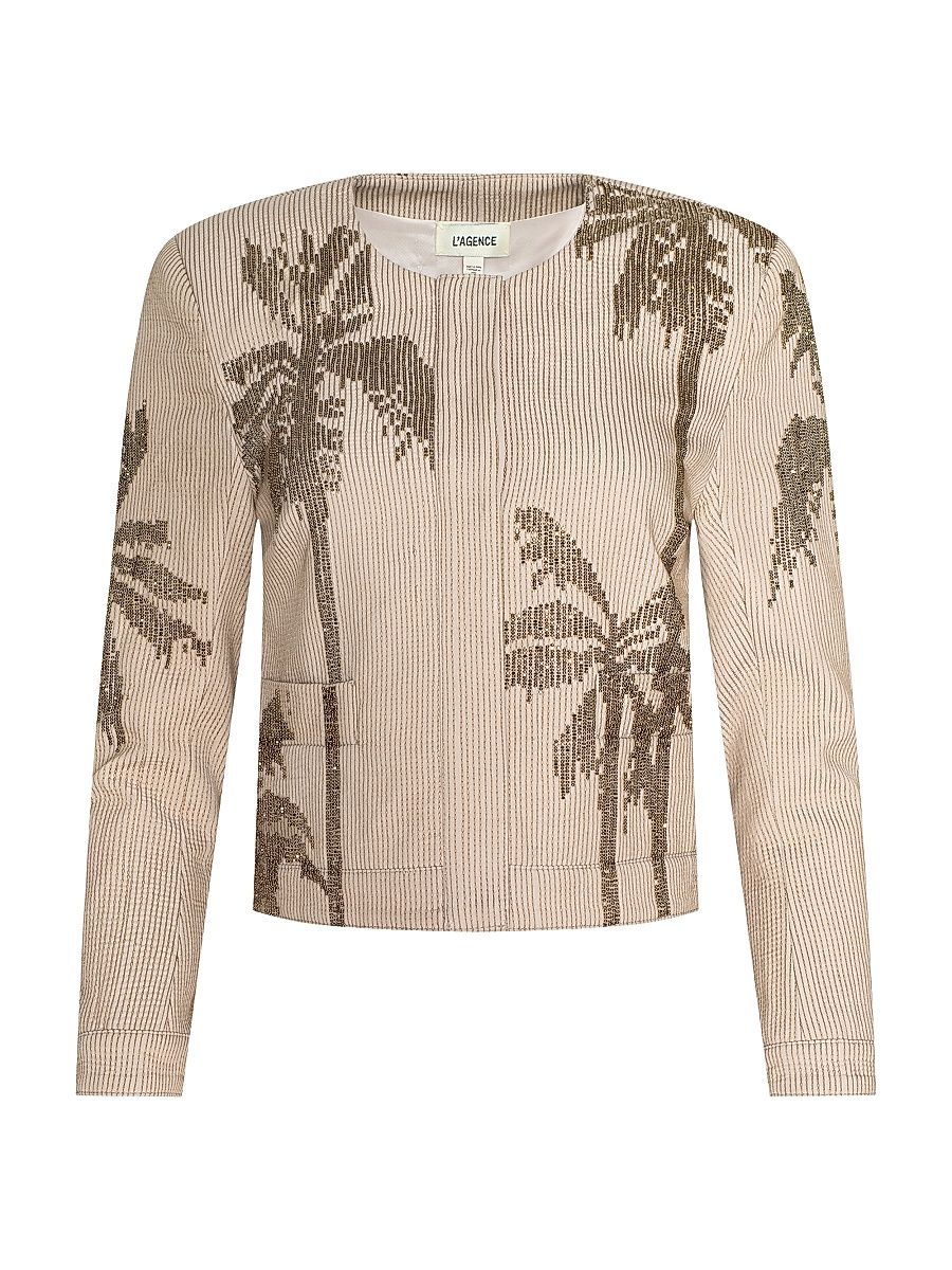 Women's Lian Palm Tree Beaded Cotton Jacket - Biscuit Antique Gold - Size Large