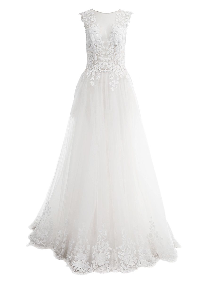 Women's Floral-Embroidered A-Line Gown - Ivory - Size 12