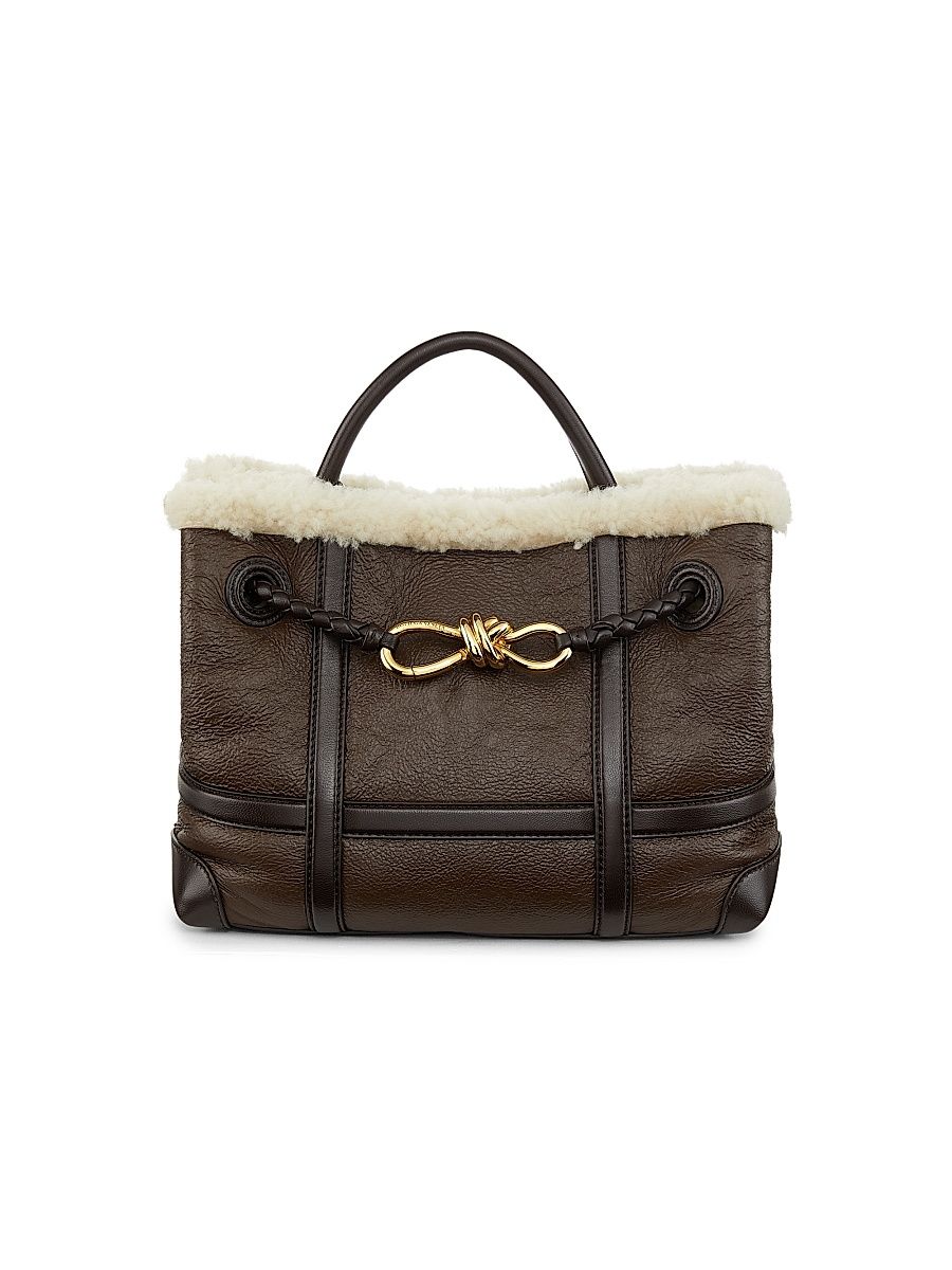 Women's Andiamo Small Leather-Shearling Top-Handle Bag - Teddy