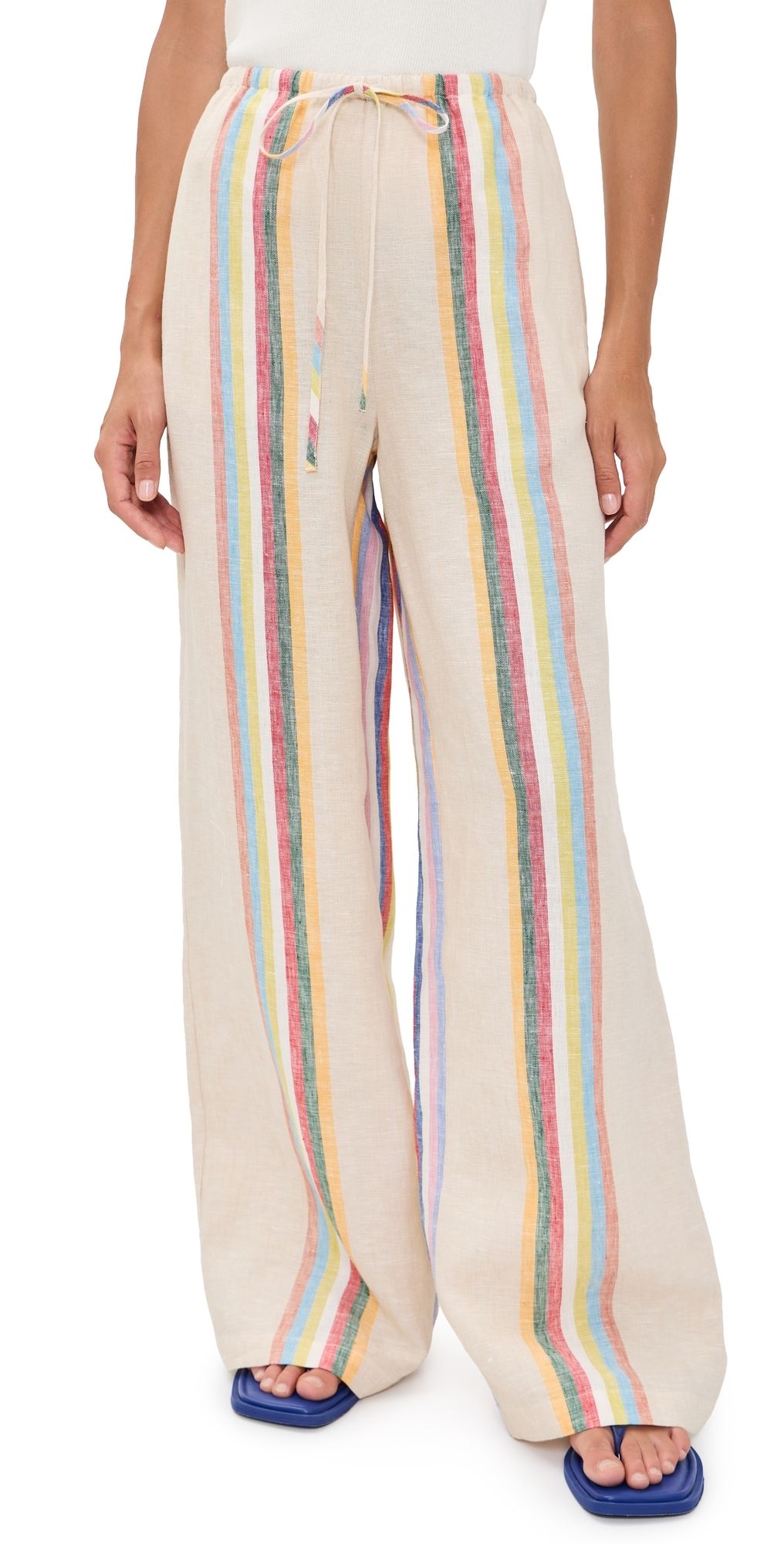 STAUD Mateo Linen Pants Day Trip Stripe XS