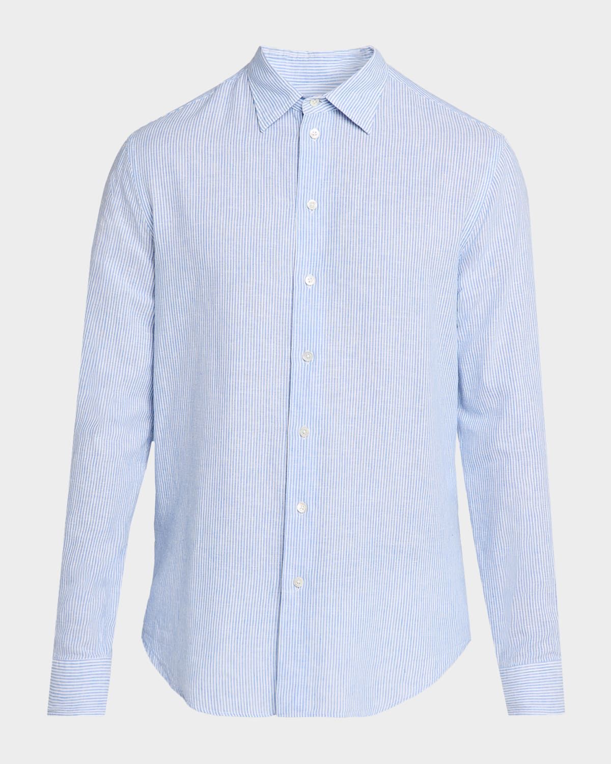 Men & apos;s Cotton and Linen Fine-Stripe Sport Shirt