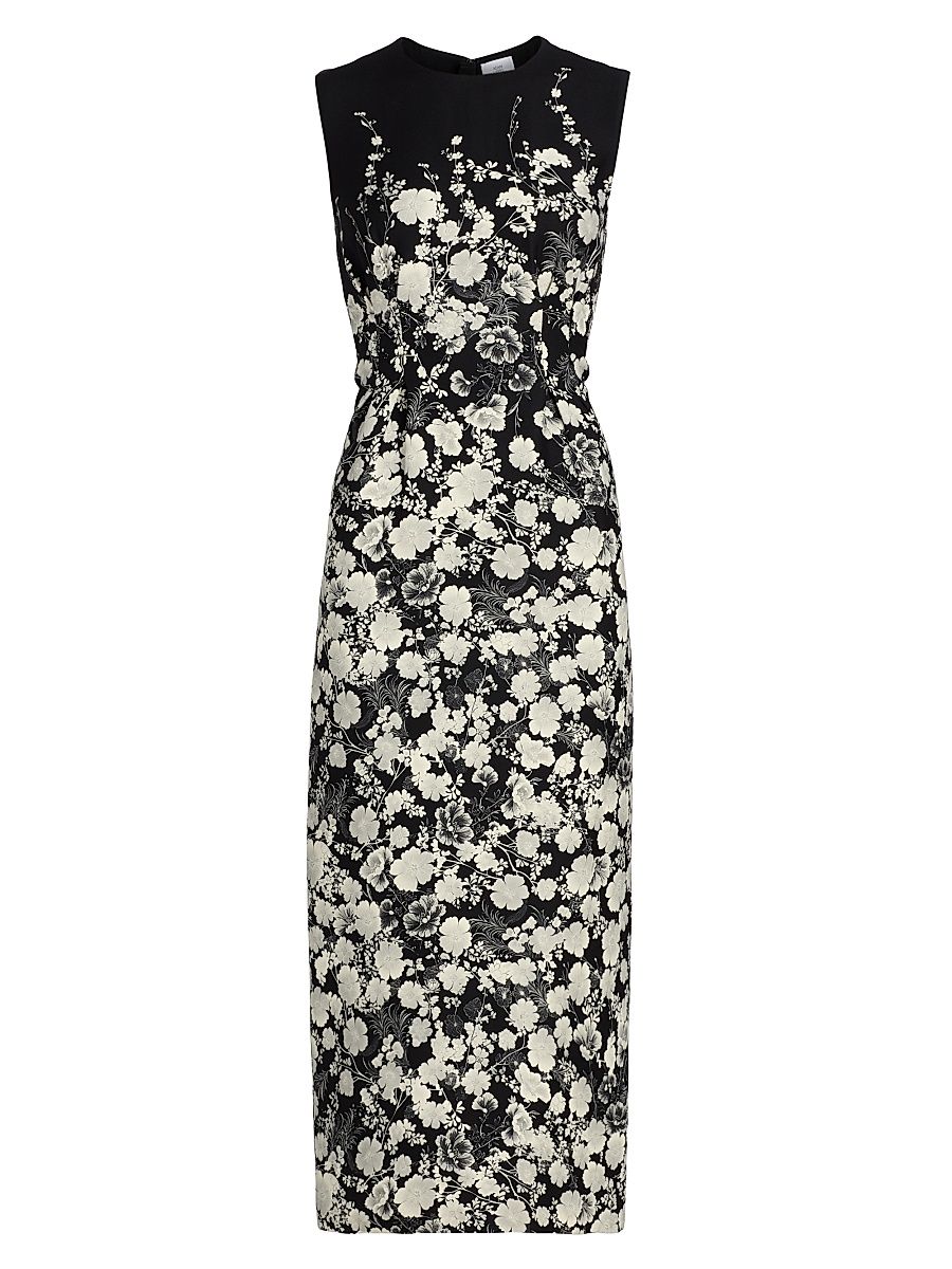 Women's Ophelia Floral Wool-Silk Midi-Dress - Silver Black - Size 10