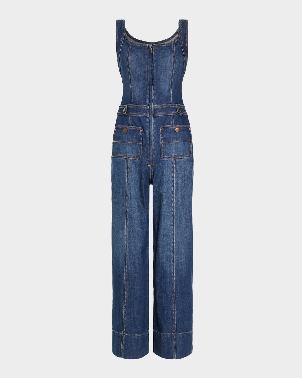 Janet Cropped Wide-Leg Denim Jumpsuit
