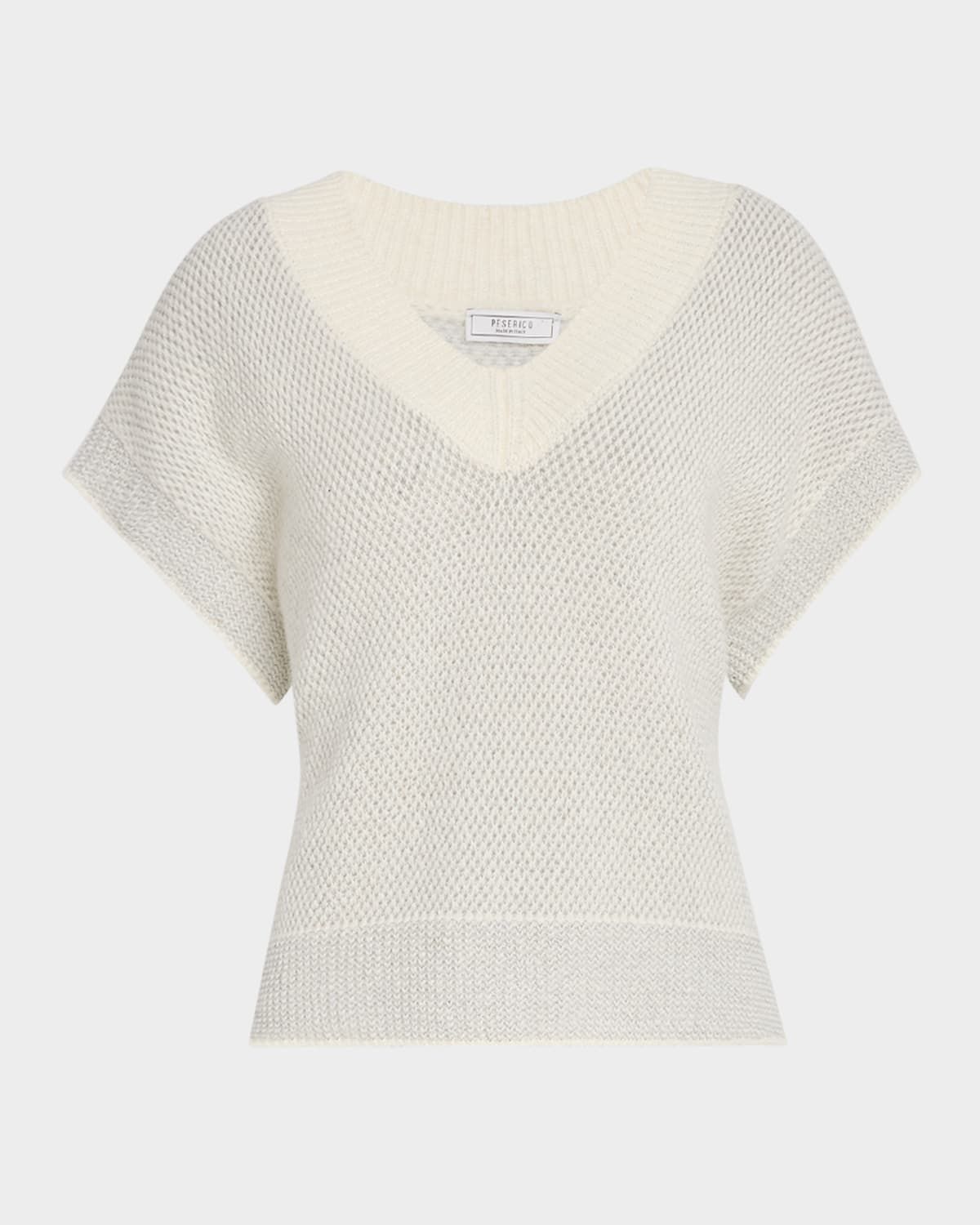 Knit Short-Sleeve V-Neck Sweater