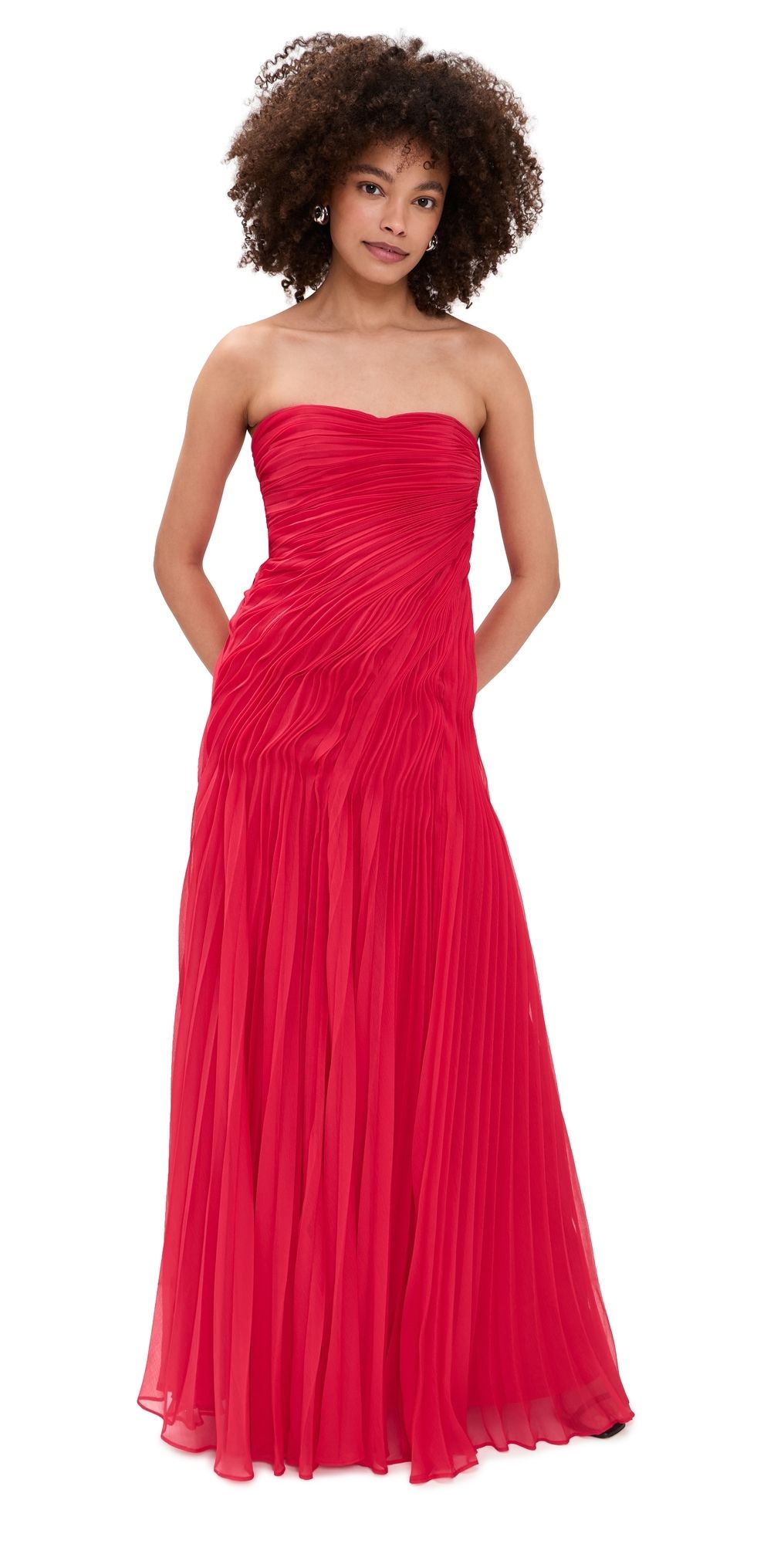 AMUR Elea Asymmetrical Pleated Gown Solstice Red 2