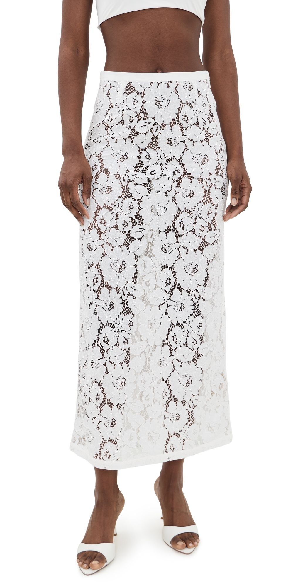 VRG GRL Devyn Lace Midi Skirt White L