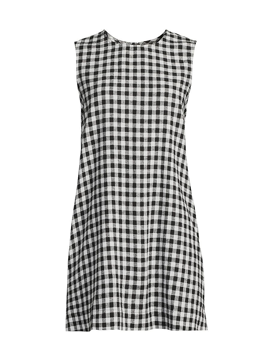 Women's Indus Gingham Linen-Blend Shift Dress - Black White Gingham - Size Large