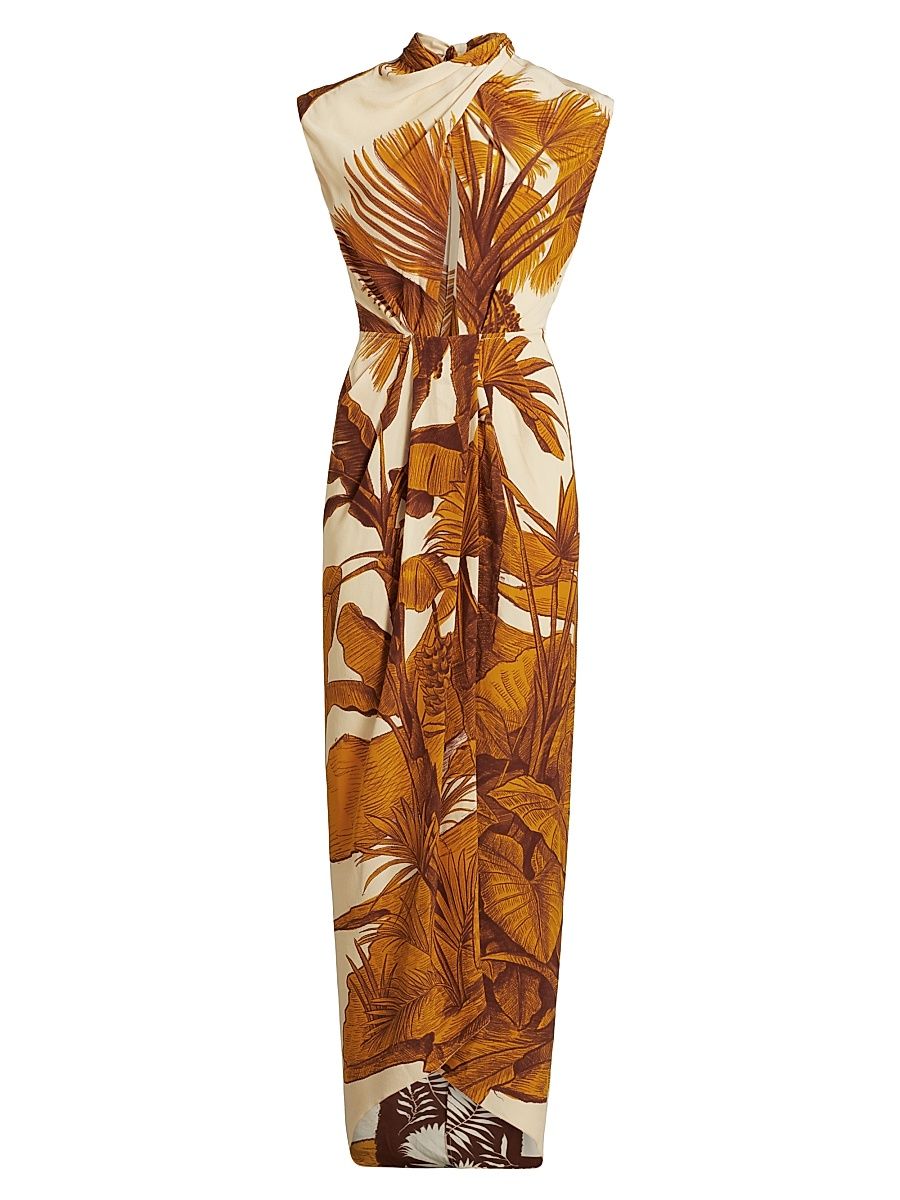 Women's Sailing Sunset Maxi Dress - Ecru Yellow Brown - Size 10