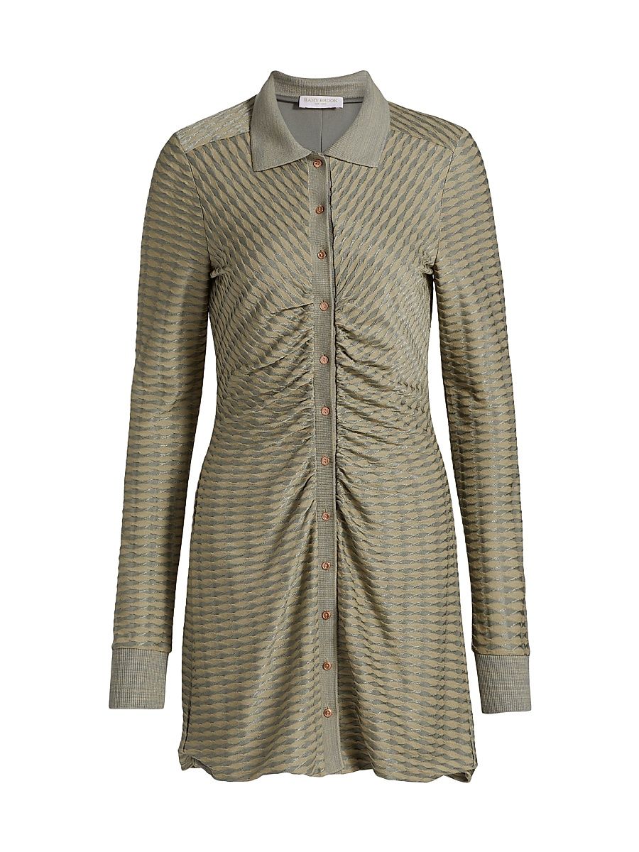 Women's Ivette Textured Stripe Mini-Shirtdress - Olive Green Scallop - Size XXL