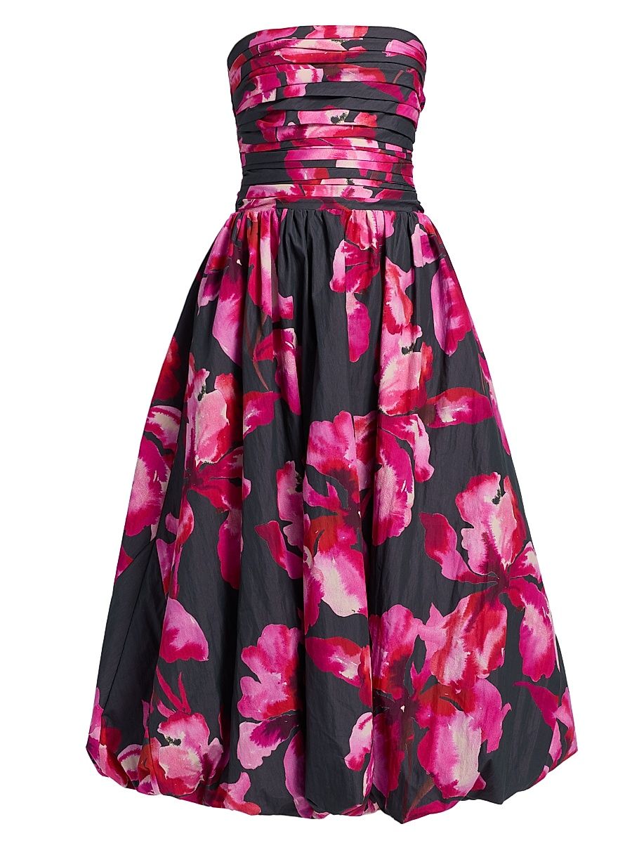 Women's Helena Floral Bubble-Hem Midi-Dress - Rosewood Flora - Size 14