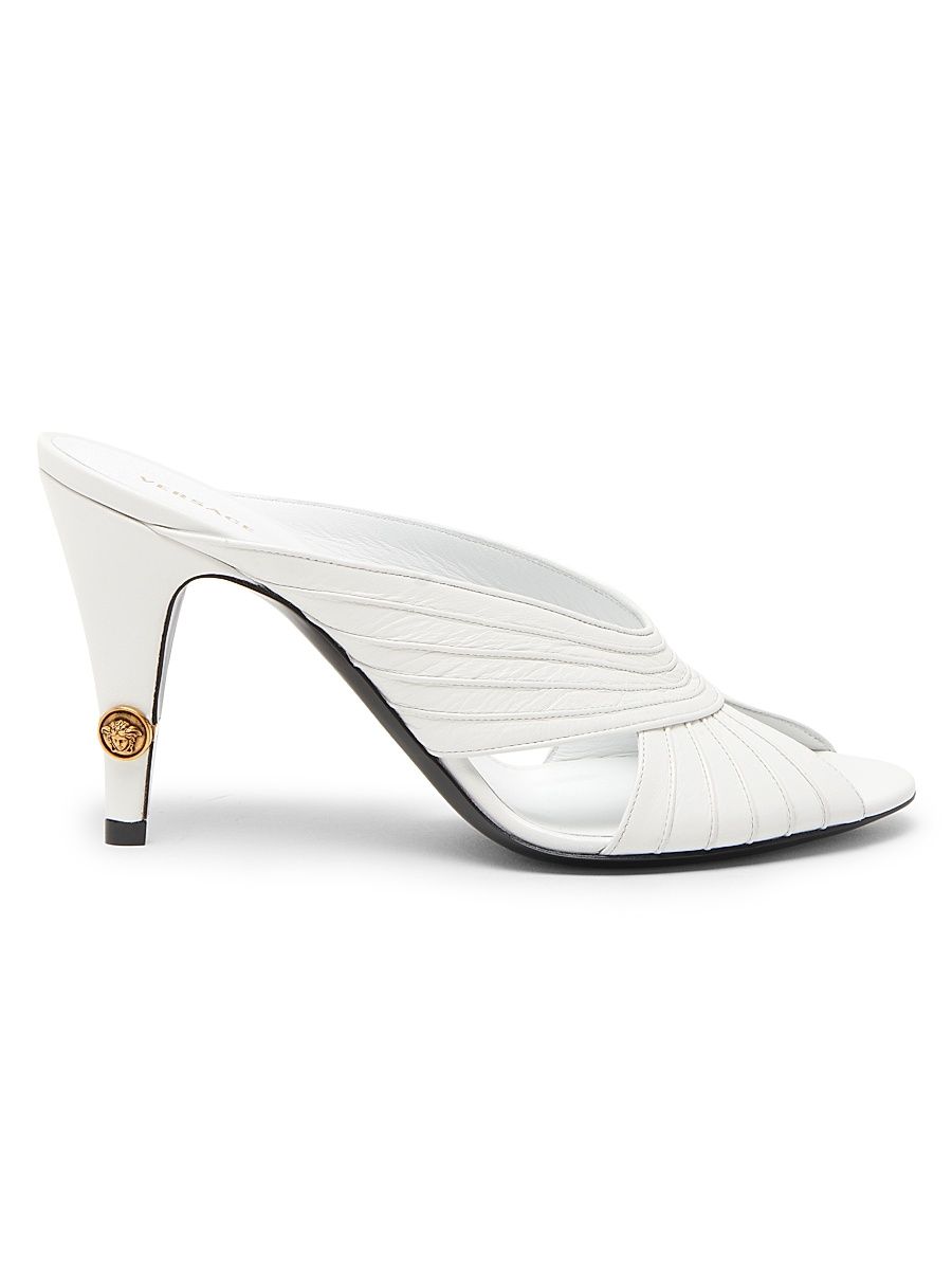 Women's Medusa 90MM Leather Mules - White Gold - Size 11