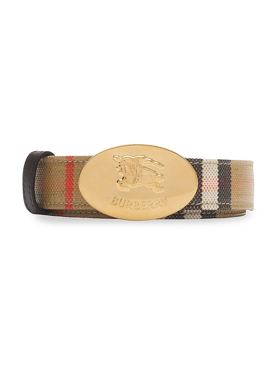 Women's Logo Check Belt - Sand Peat Gold - Size Medium