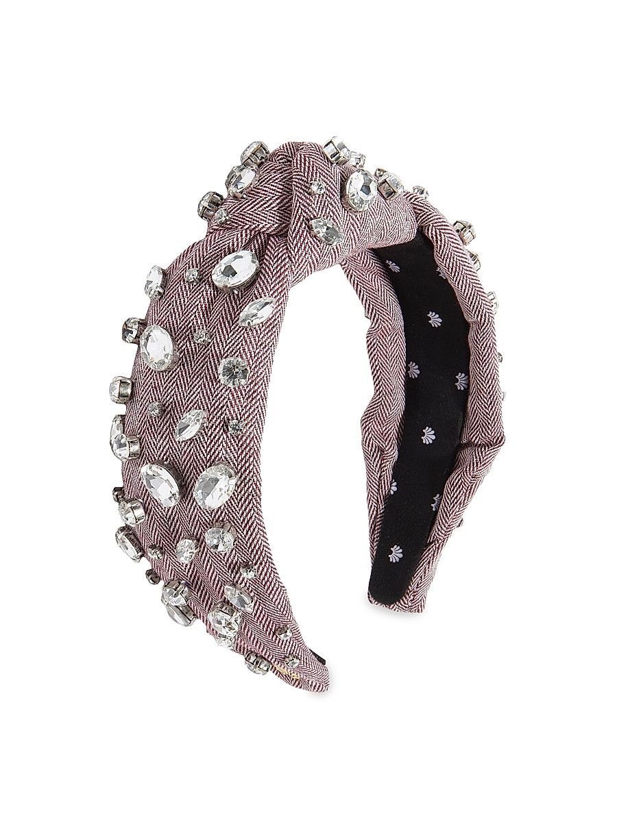 Women's Crystal-Embellished Herringbone Tweed Knotted Headband - Merlott Weed