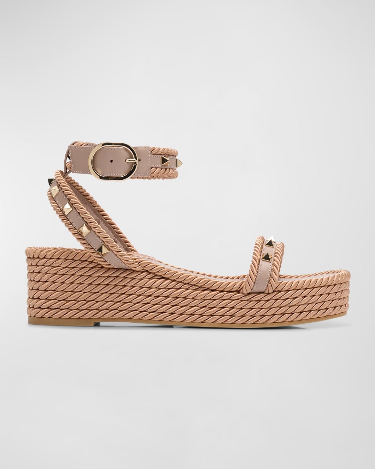 Rockstud Leather Ankle-Strap Espadrilles