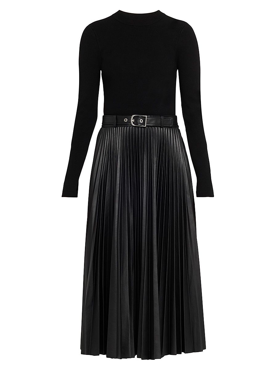 Women's Abilene Mixed-Media Midi-Dress - Black - Size Medium