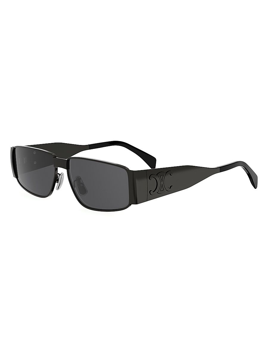 Men's Metal Triomphe 59MM Rectangular Sunglasses - Shiny Ruthenium And Smoke