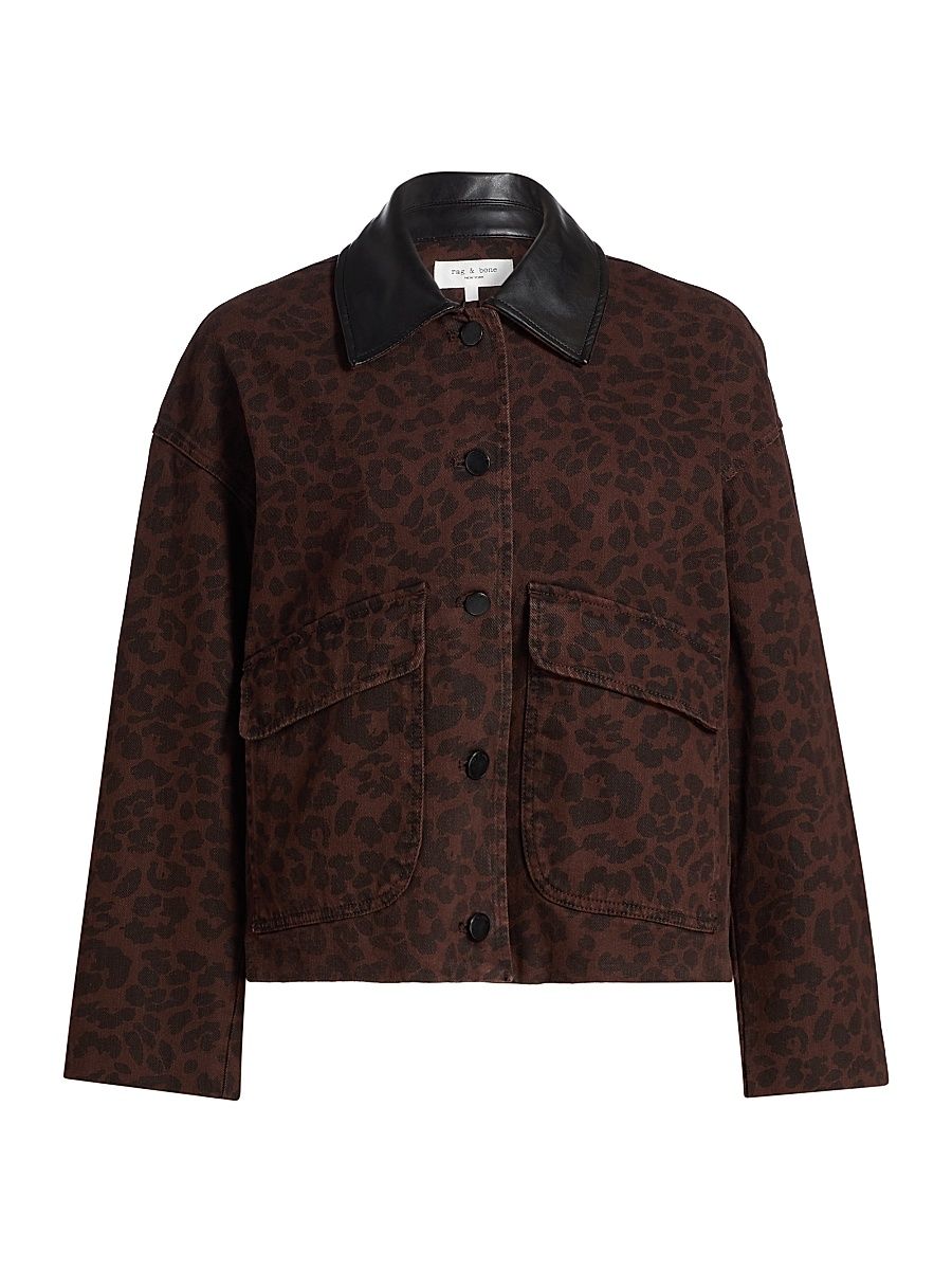 Women's Natalia Leopard-Print Cotton Jacket - Espresso Leopard - Size Large