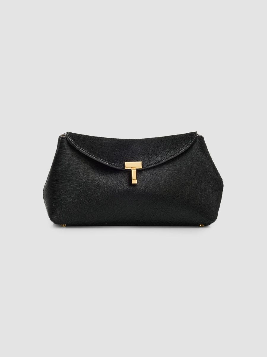 Toteme Women's Mini T-Lock Pony Hair Clutch - Black